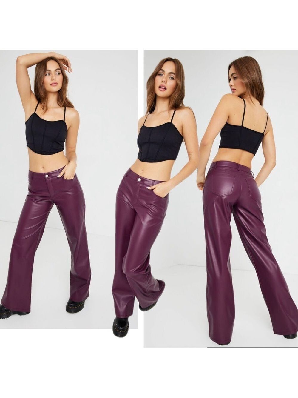 Garage Fig Purple Brooke Faux Leather Low Rise Pant Sz M NWOT Pleather Vegan